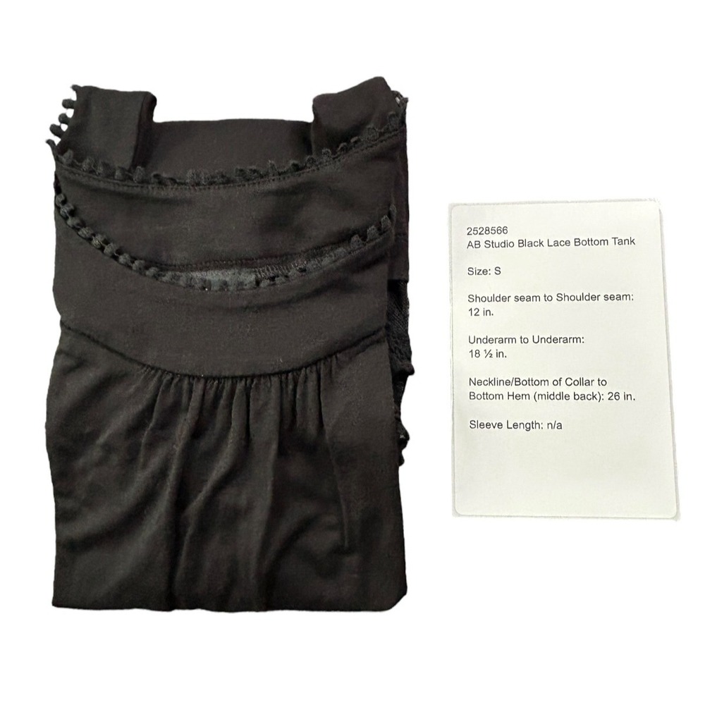 AB Studio Tank Top Womens Size S Black Lace Hem Stretch Wide Strap Lightweight - Picture 3 of 8